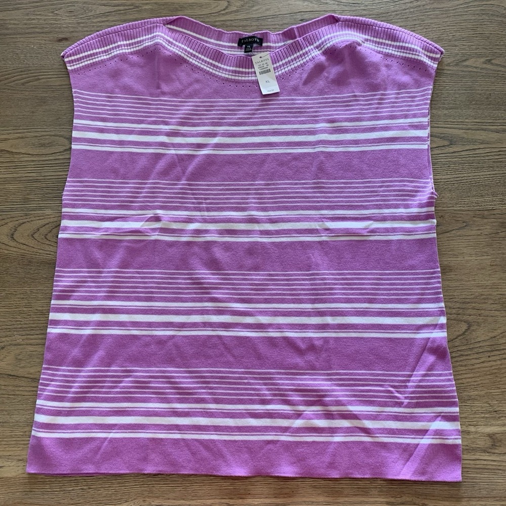 Talbots Purple White Striped Knit Cap‎ Sweater XL NWT Cotton Rayon Lightweight